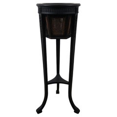 Vintage Gustavian Style Black Painted Mahogany Caned Pedestal Plant Stand 36"