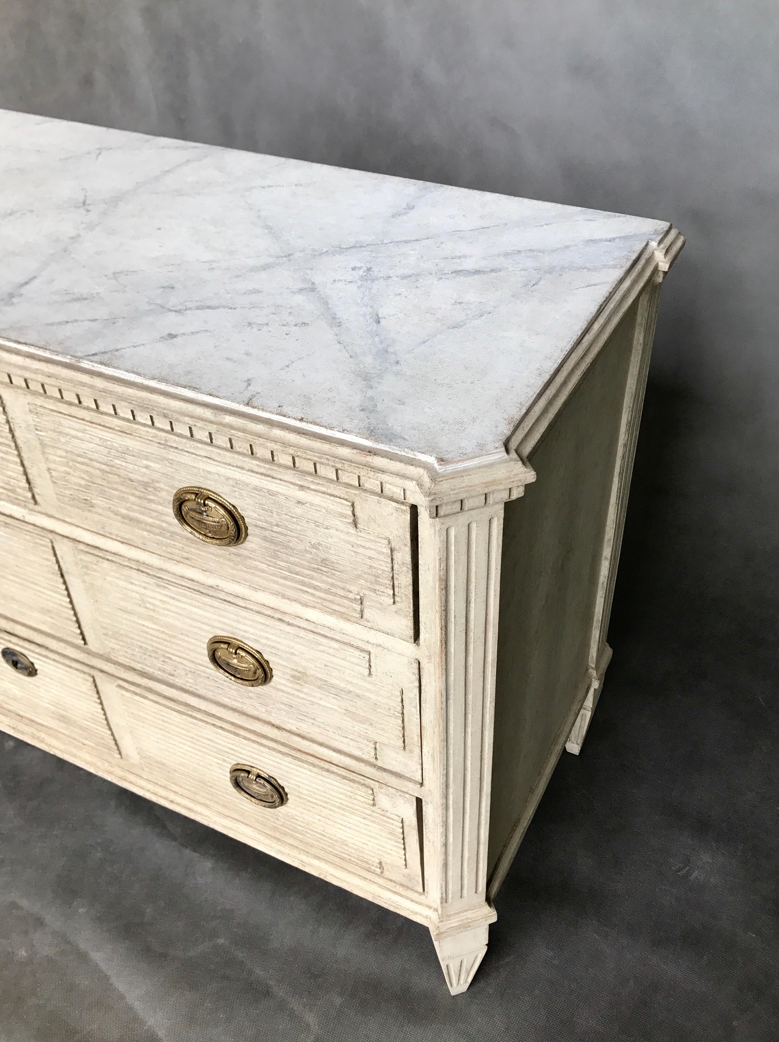 Hand-Carved Antique Gustavian Style Chest of Drawers, Mid-19th Century For Sale