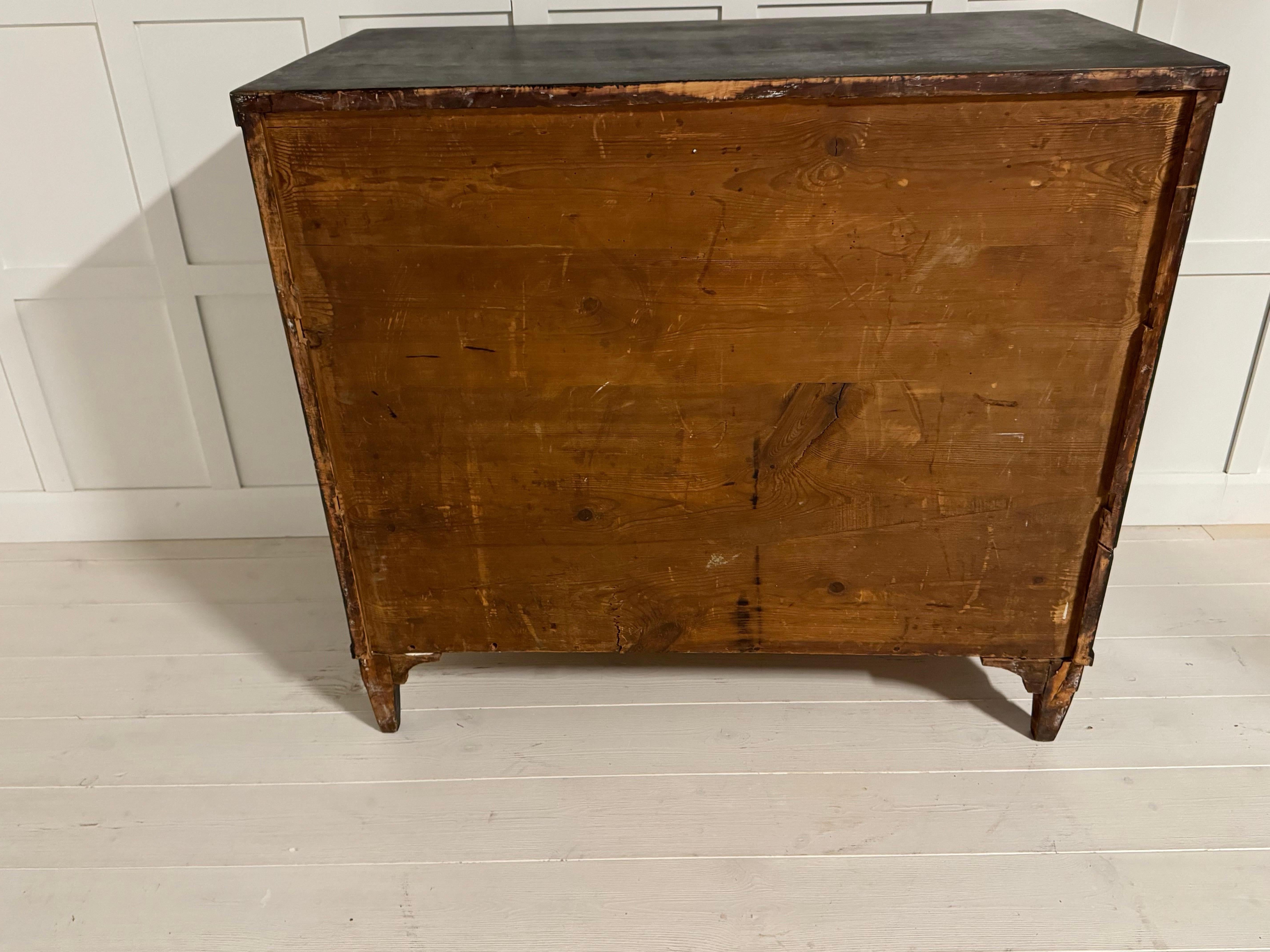 Antique Gustavian Style Chest, Swedish Genuine Country Black Pine with Drawers For Sale 7