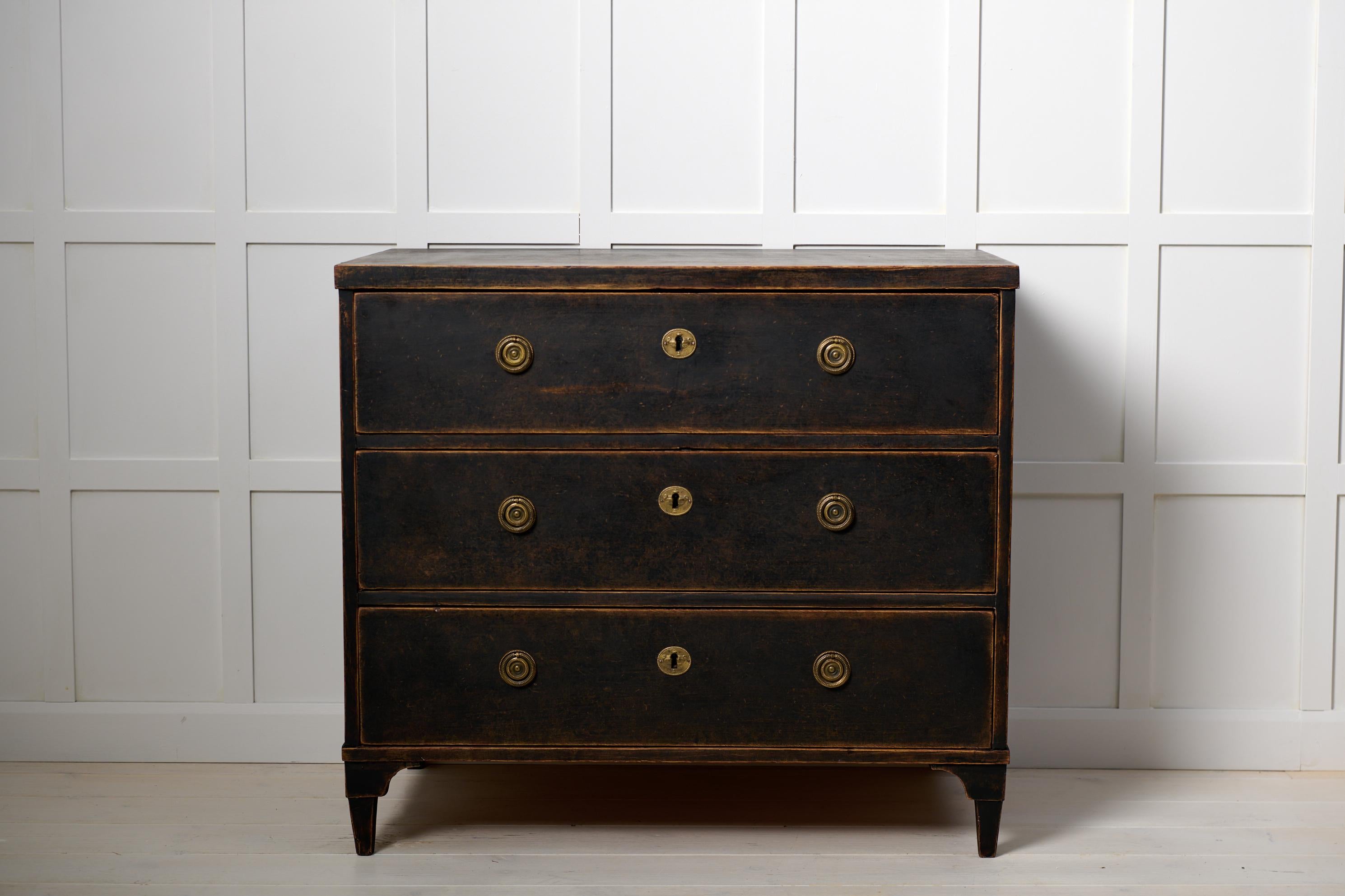 Hand-Crafted Antique Gustavian Style Chest, Swedish Genuine Country Black Pine with Drawers For Sale