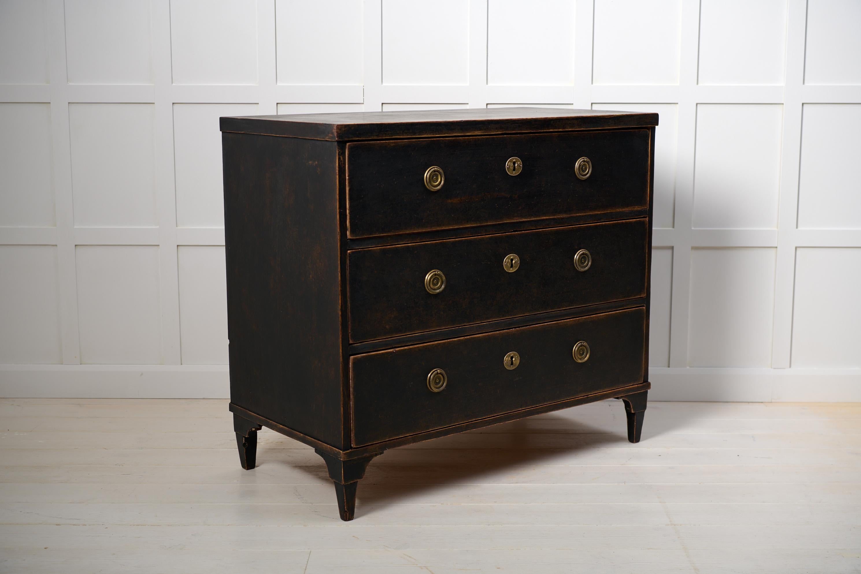 19th Century Antique Gustavian Style Chest, Swedish Genuine Country Black Pine with Drawers For Sale