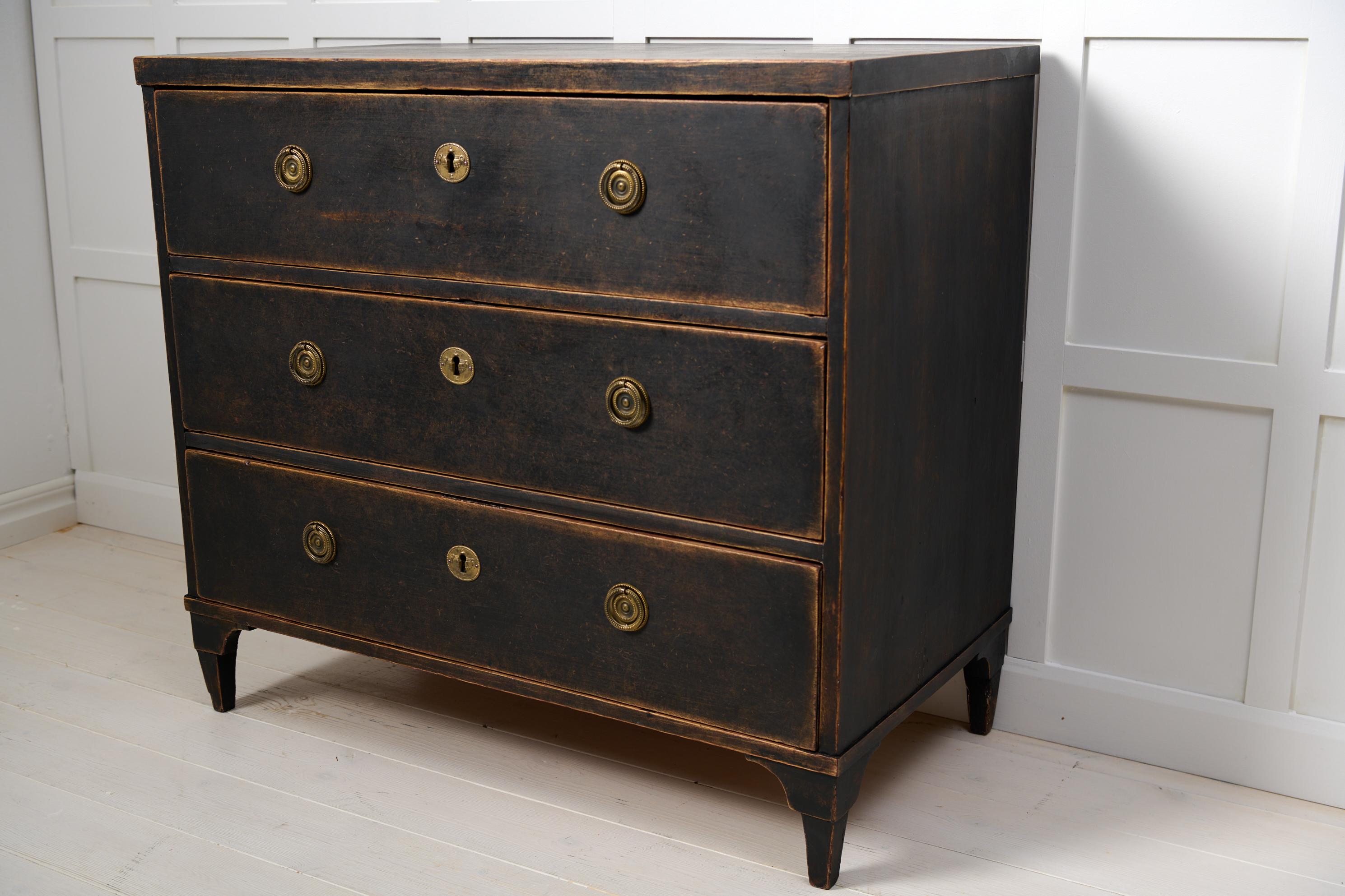 Antique Gustavian Style Chest, Swedish Genuine Country Black Pine with Drawers 1