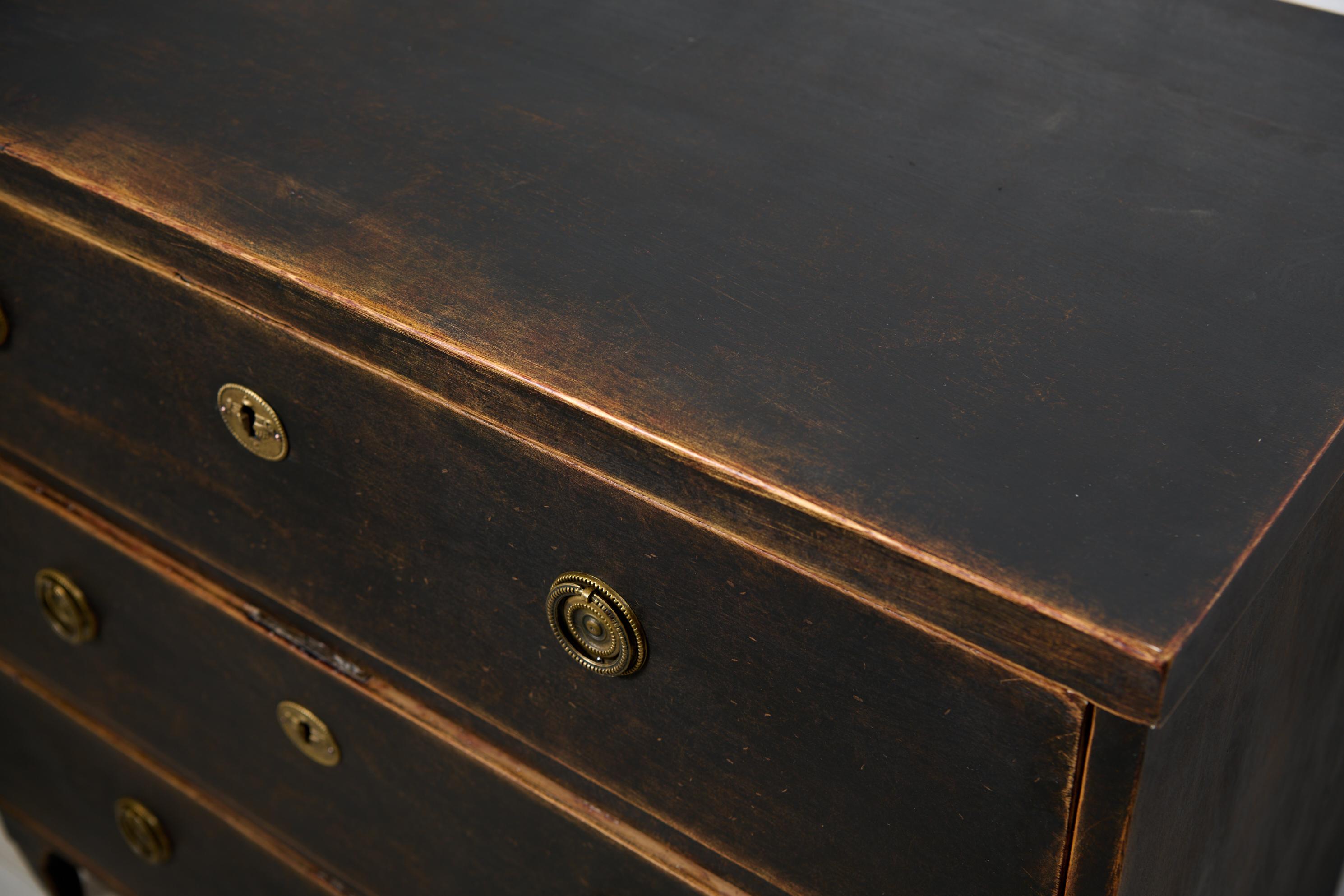 Antique Gustavian Style Chest, Swedish Genuine Country Black Pine with Drawers For Sale 2