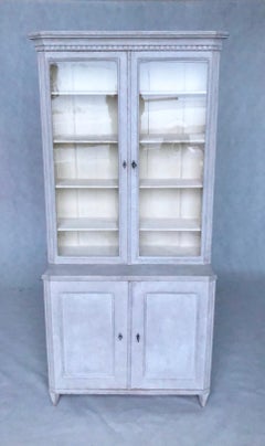 Antique Gustavian Style Glass Door Cabinet, Late 19th Century