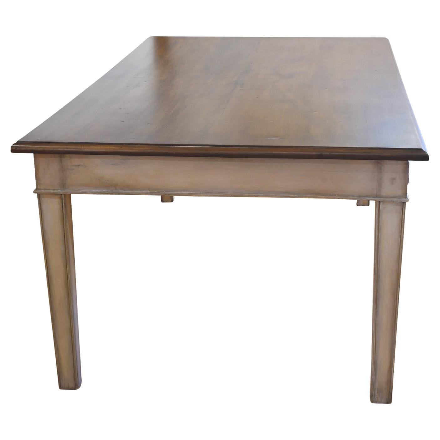 20th Century Antique Gustavian-Style Grey-Painted Dining Table w/ Dark Faux-Bois Grained Top For Sale