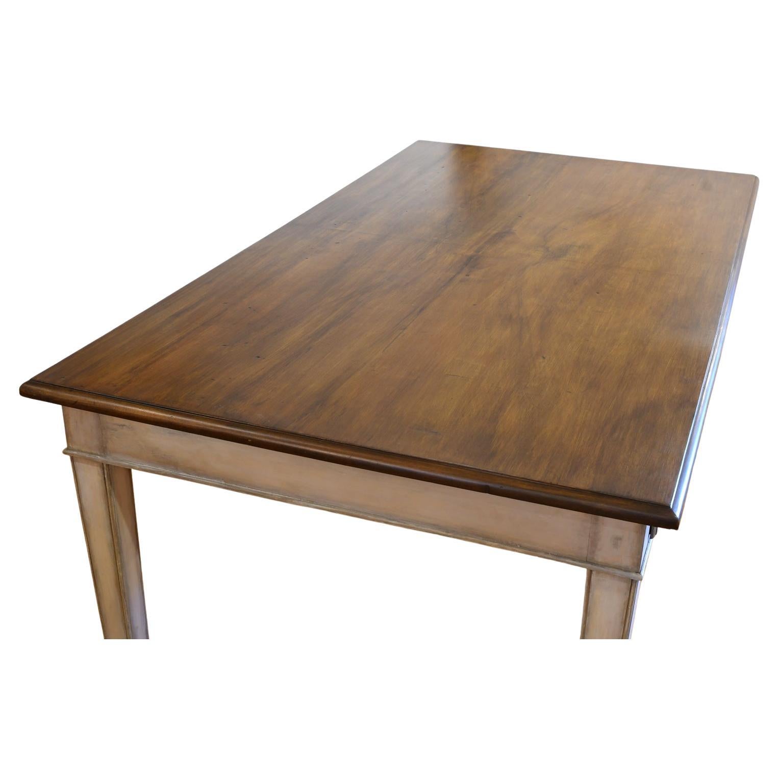 Birch Antique Gustavian-Style Grey-Painted Dining Table w/ Dark Faux-Bois Grained Top For Sale