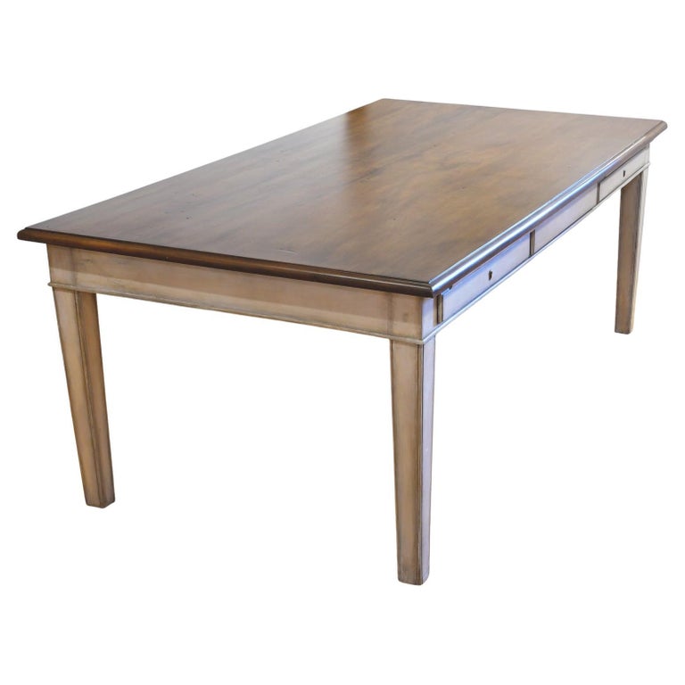 Antique GustavianStyle GreyPainted Dining Table w/ Dark FauxBois