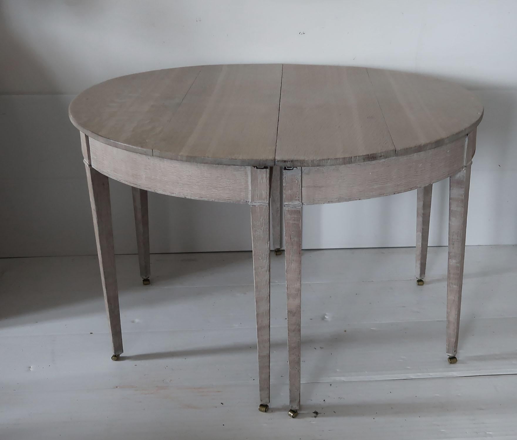 Late 18th Century Antique Gustavian Style Limed Oak D-End Dining Table, English, circa 1780
