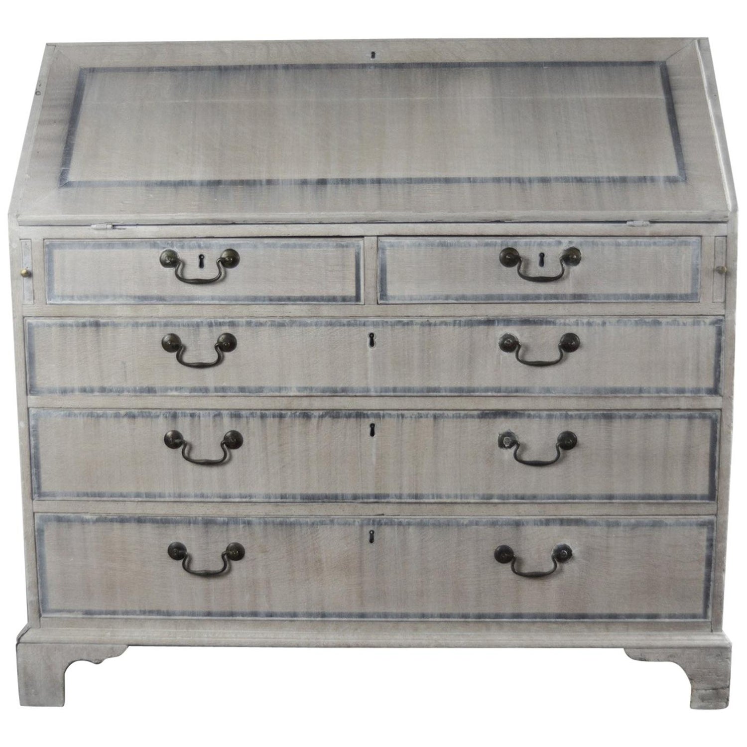 Antique Gustavian Style Limed Oak Secretary English 18th Century