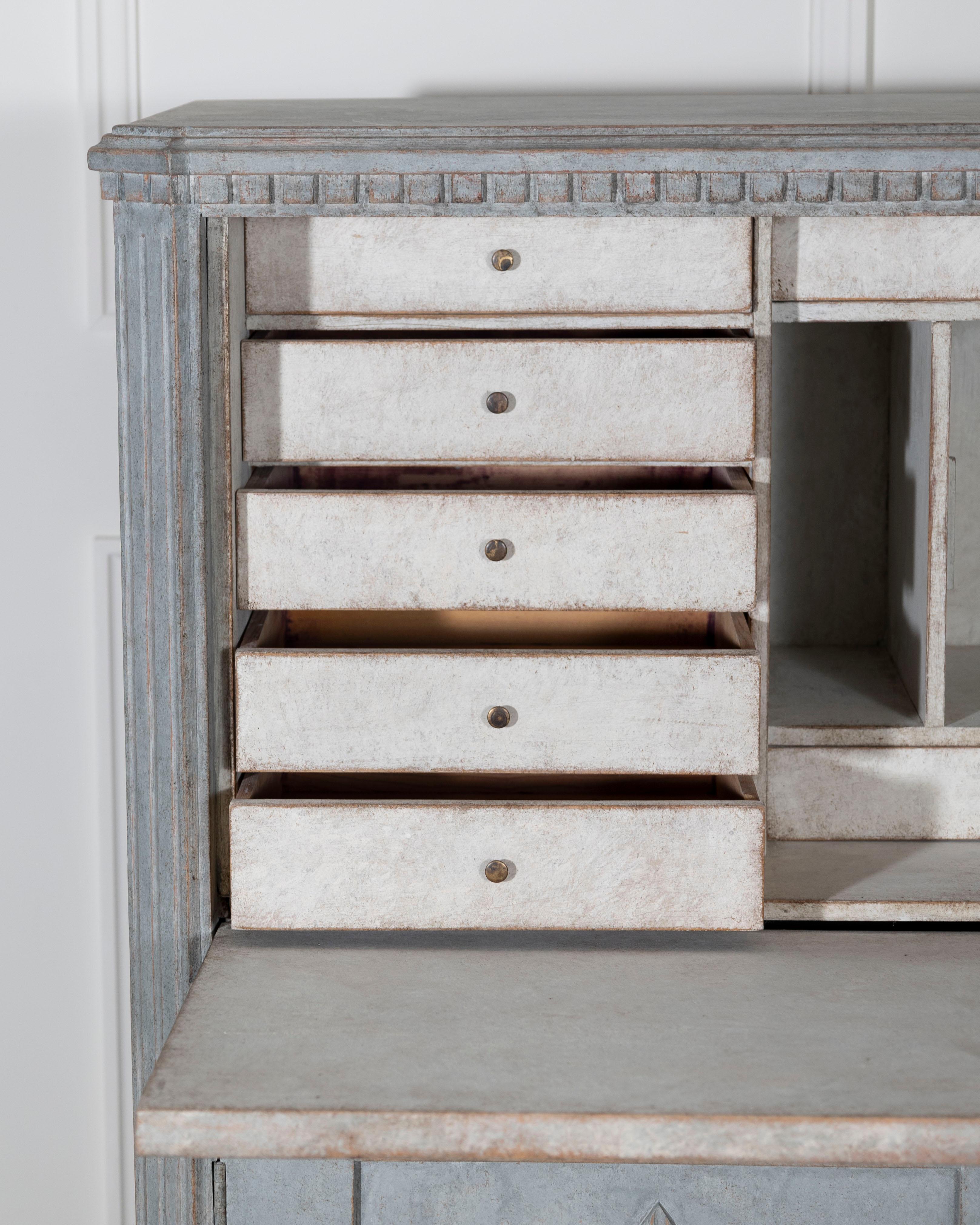 Antique Gustavian Style Painted Bureau in Blue, circa 1840–1850 For Sale 1