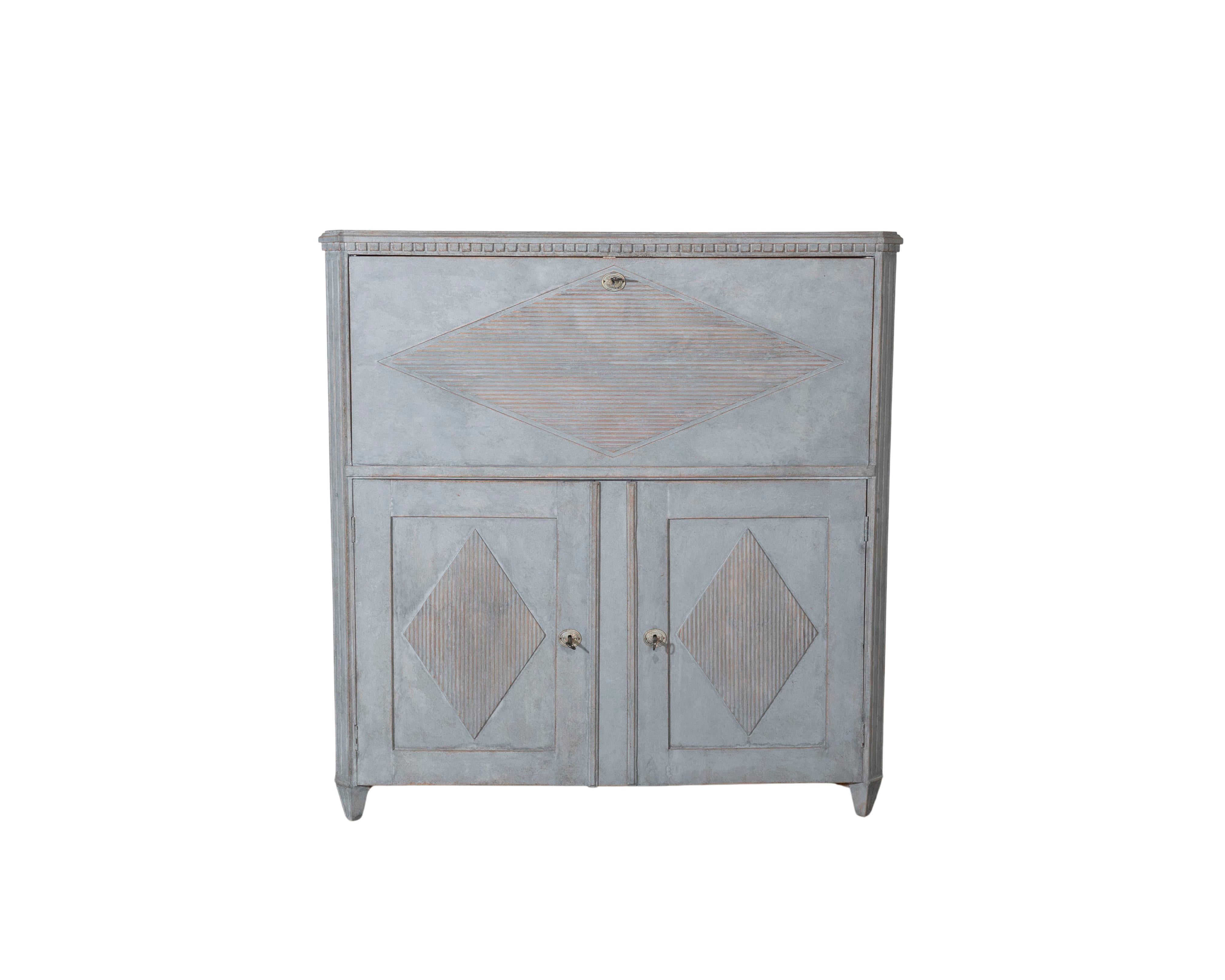Antique Gustavian Style Painted Bureau in Blue, circa 1840–1850 For Sale