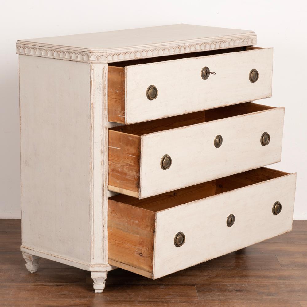 Swedish Antique Gustavian White Painted Chest of Three Drawers from Sweden circa 1840 For Sale