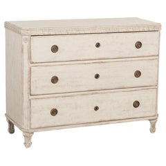 Antique Gustavian White Painted Chest of Three Drawers with Greek Key Design, Sw