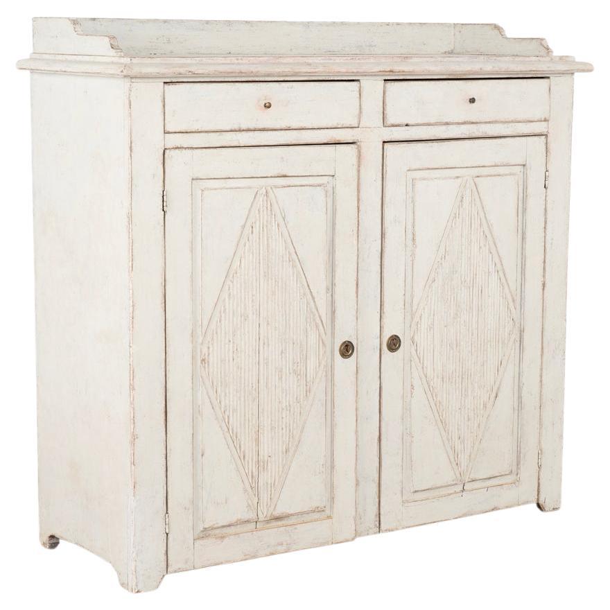 Antique Gustavian White Painted Tall Sideboard Buffet Server from Sweden circa 1 For Sale