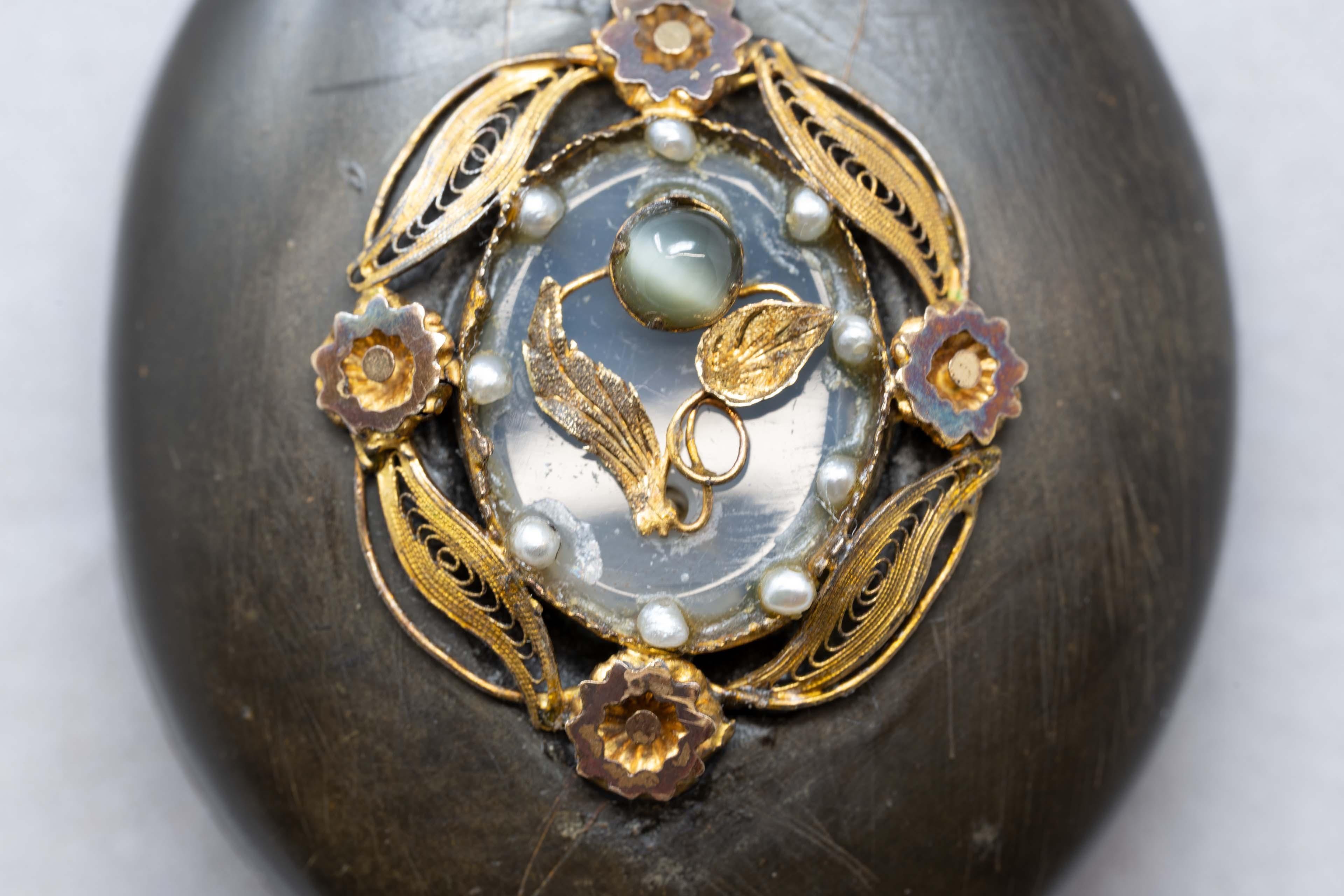 Victorian Antique Gutta Percha 14k Gold & Pearl Locket Pendant For Sale