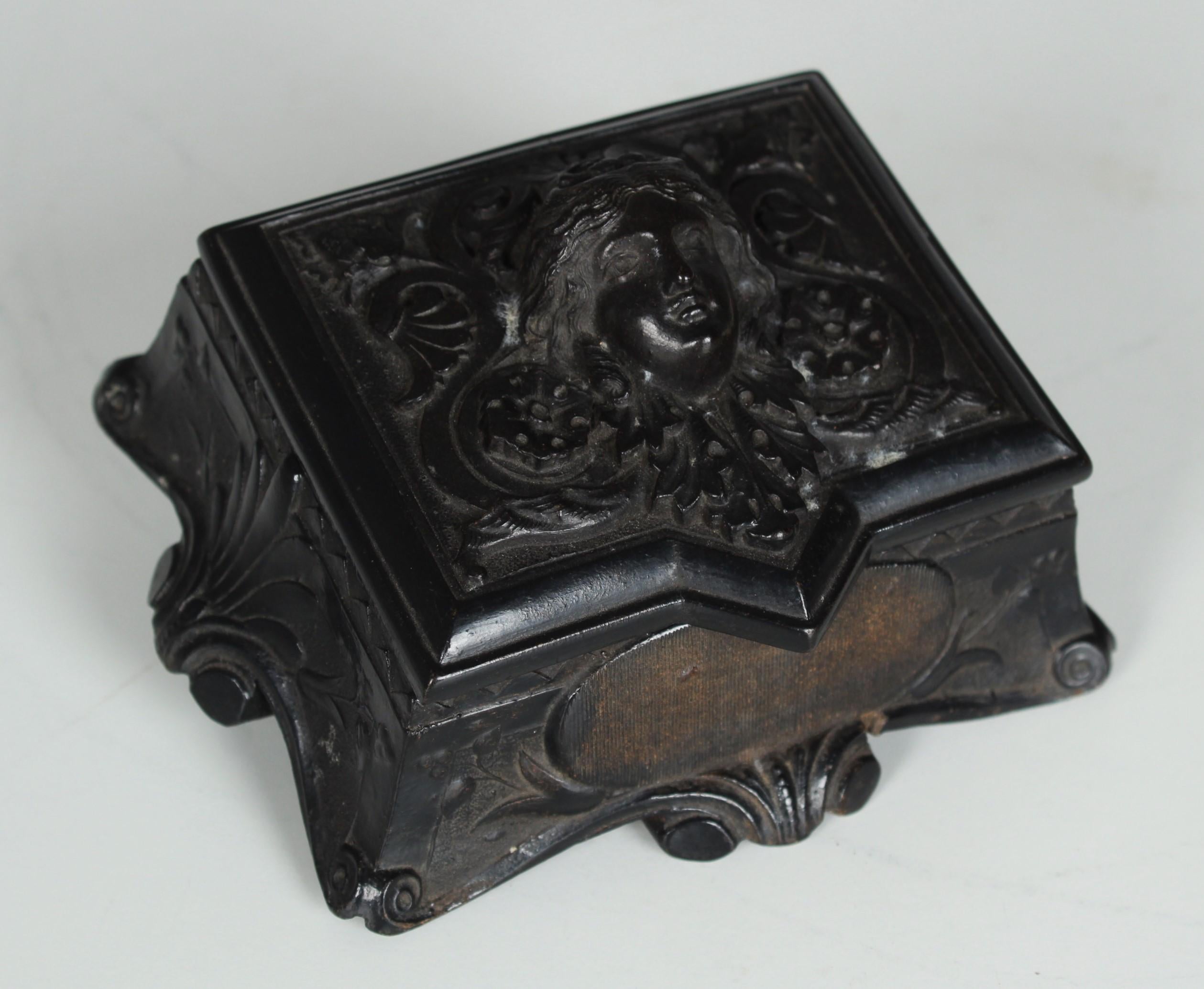 Resin Antique Gutta-Percha Jewelry Box, France, Circa 1880 For Sale
