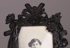 Antique Gutta-Percha Picture Frame, Flowers, France, 1880s, 10 x 13 cm
