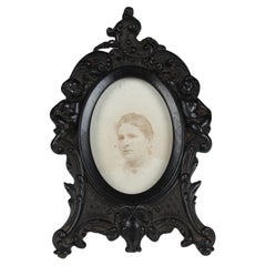 Antique Gutta Percha Picture Frame, France, 1880s, 3 x 5 cm