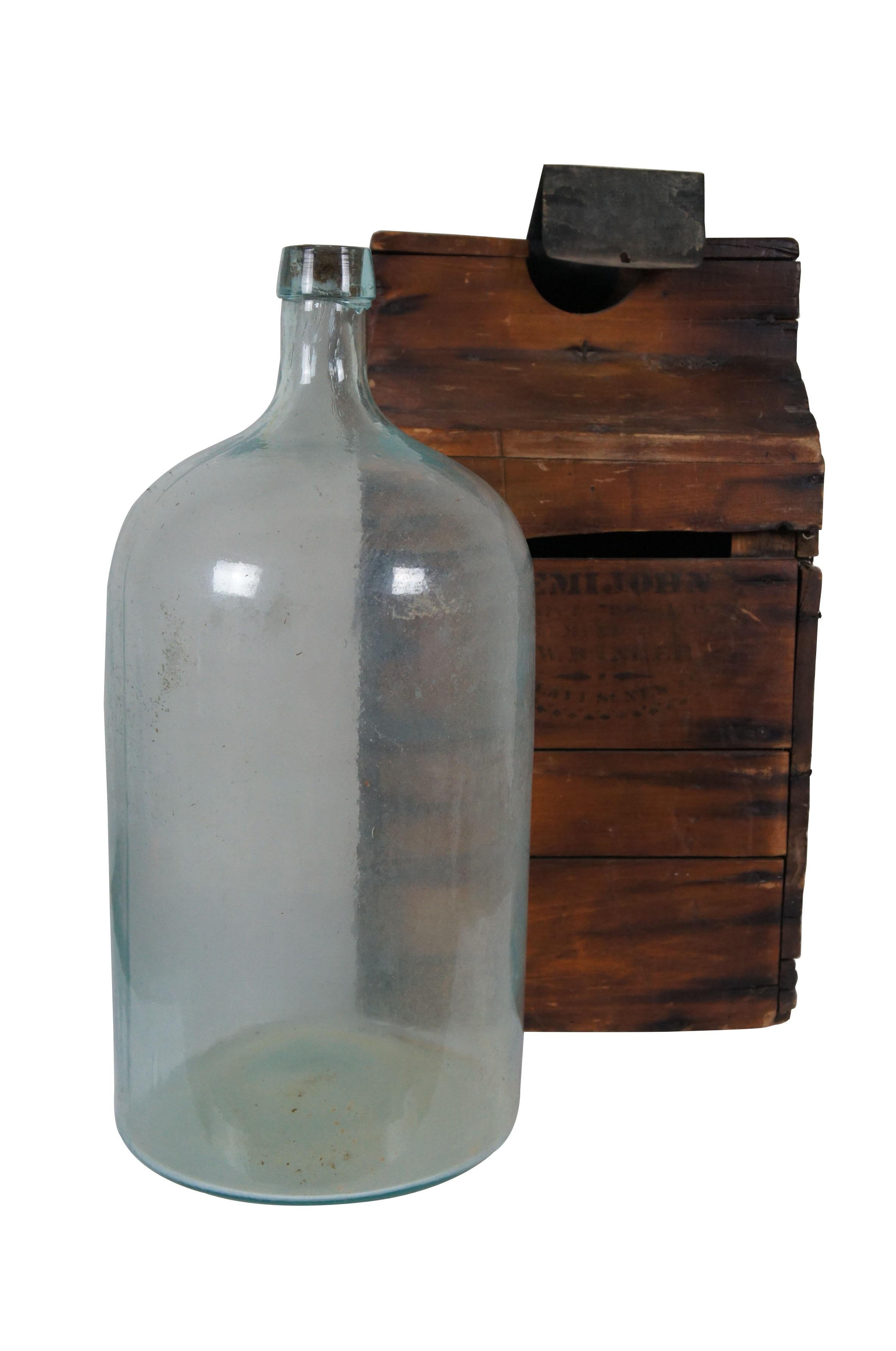 Antique GW Banker Boxed Demijohn Wine Whiskey Bottle & Tantalus Crate 19