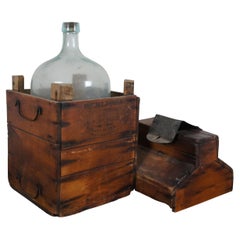 Antique GW Banker Boxed Demijohn Wine Whiskey Bottle & Tantalus Crate 19"