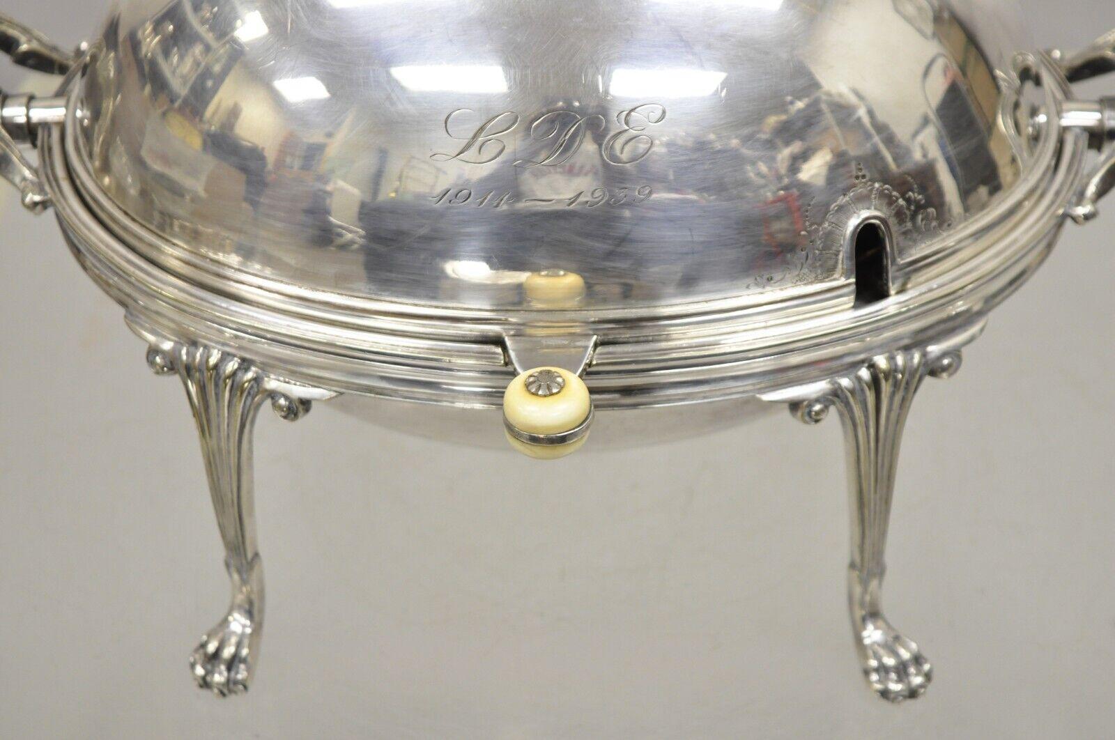 Antique GWS English Victorian Silver Plated Revolving Buffet Serving Dish For Sale 7