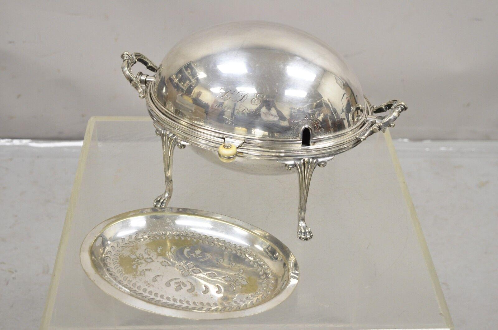 Antique GWS English Victorian Silver Plated Revolving Buffet Serving Dish For Sale 8