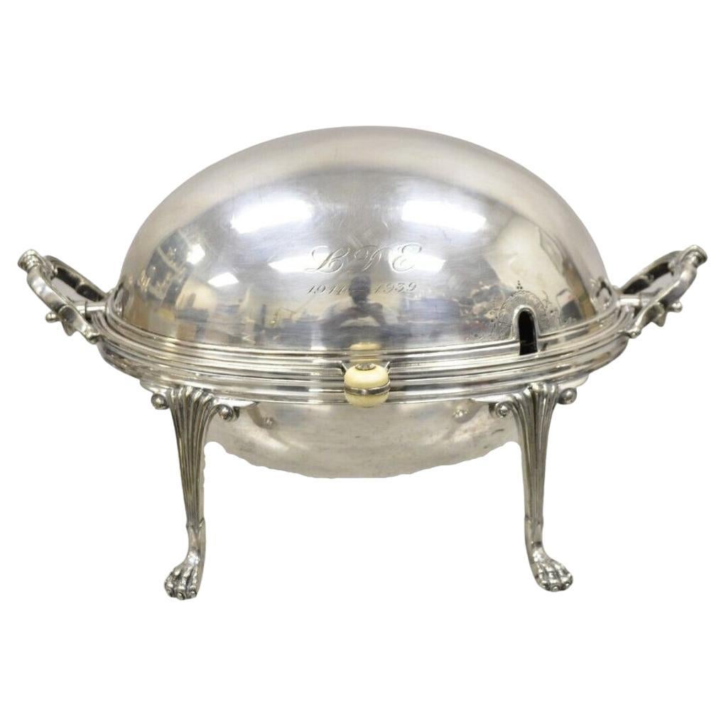 Antique GWS English Victorian Silver Plated Revolving Buffet Serving Dish For Sale