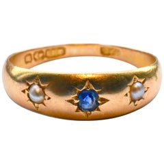 Antique Gypsy Ring, Gold, Sapphire and Pearl
