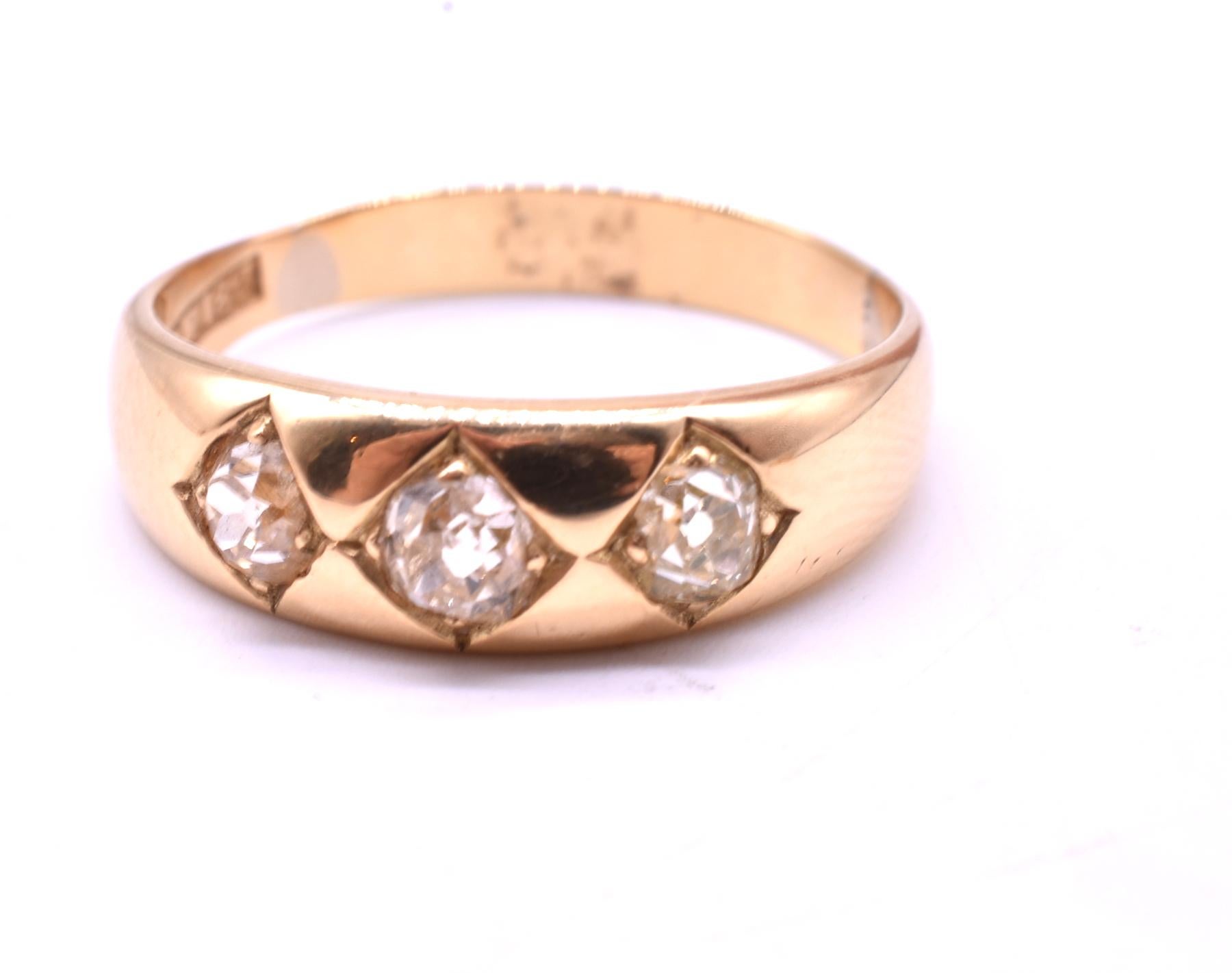 Antique Gypsy Ring with Three Diamonds In Excellent Condition In Baltimore, MD