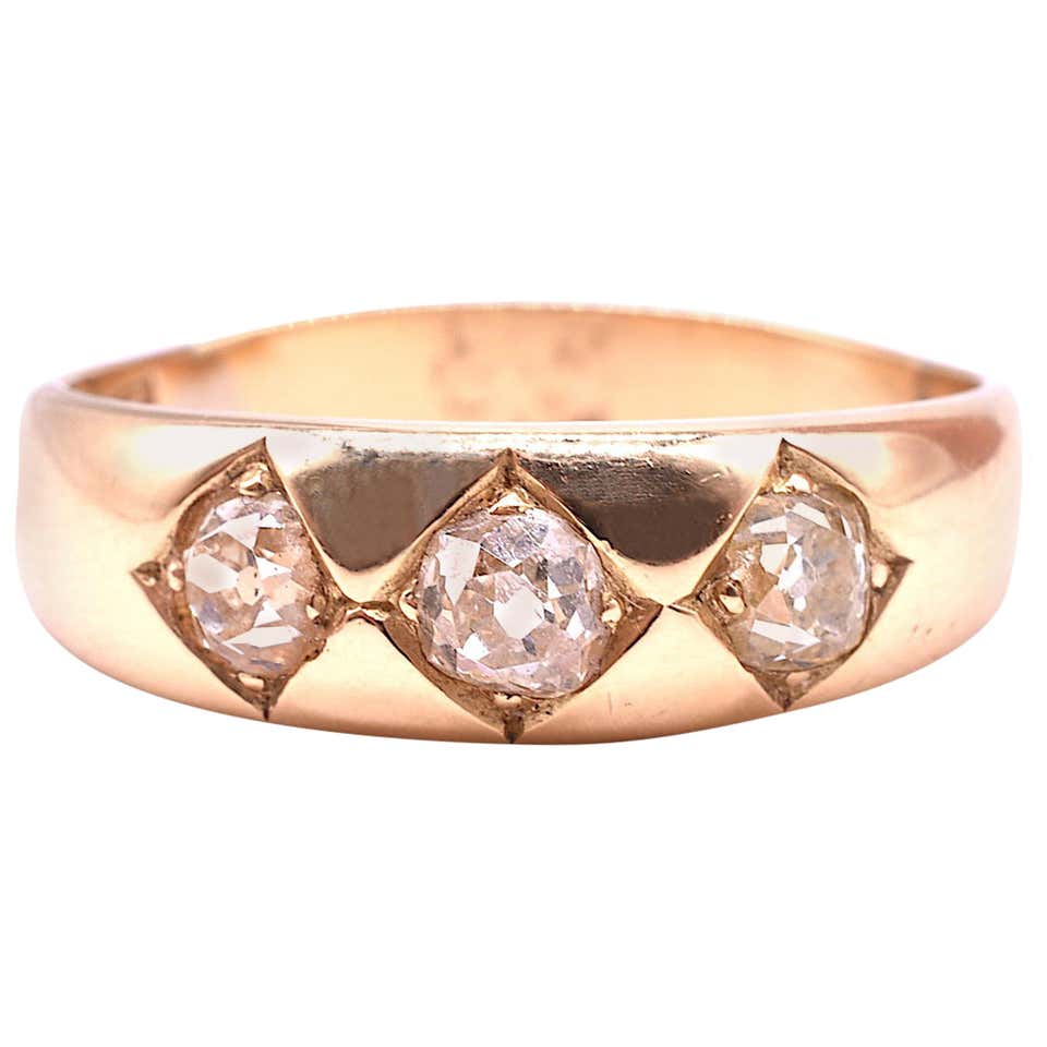 Antique Gypsy Ring with Three Diamonds at 1stDibs