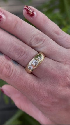 Antique Gypsy Set 3 Stone Old European Cut Diamond Ring 14K Yellow Gold