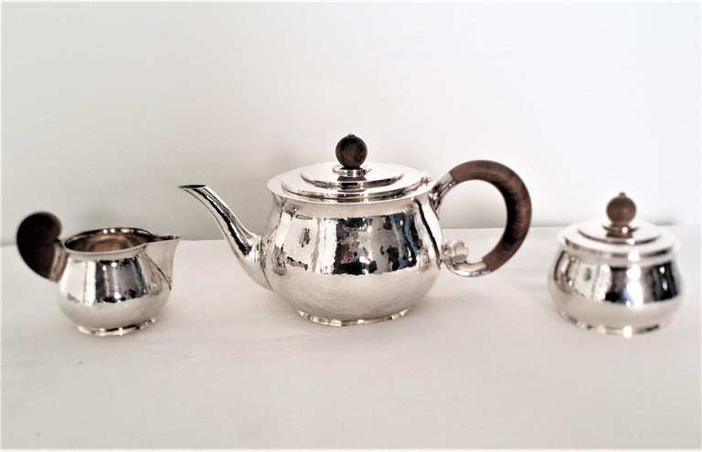 Antique H. A. Hoeting 3 Piece Art Deco Sterling Silver Tea Set For Sale 6