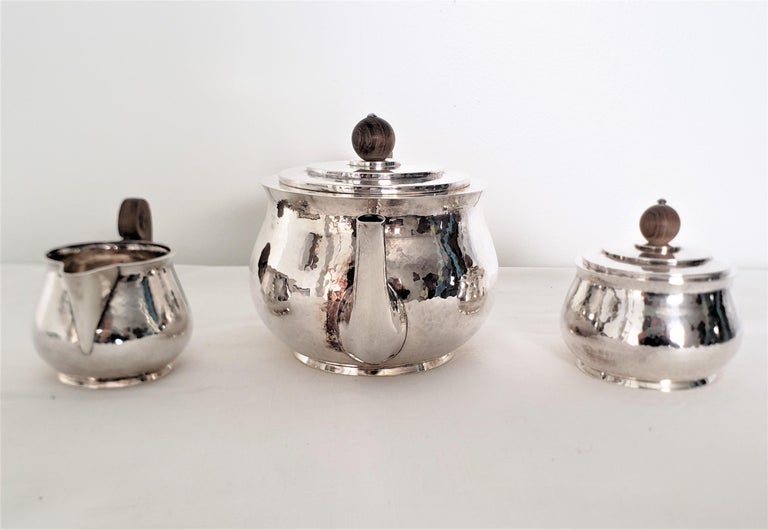 Dutch Antique H. A. Hoeting 3 Piece Art Deco Sterling Silver Tea Set For Sale