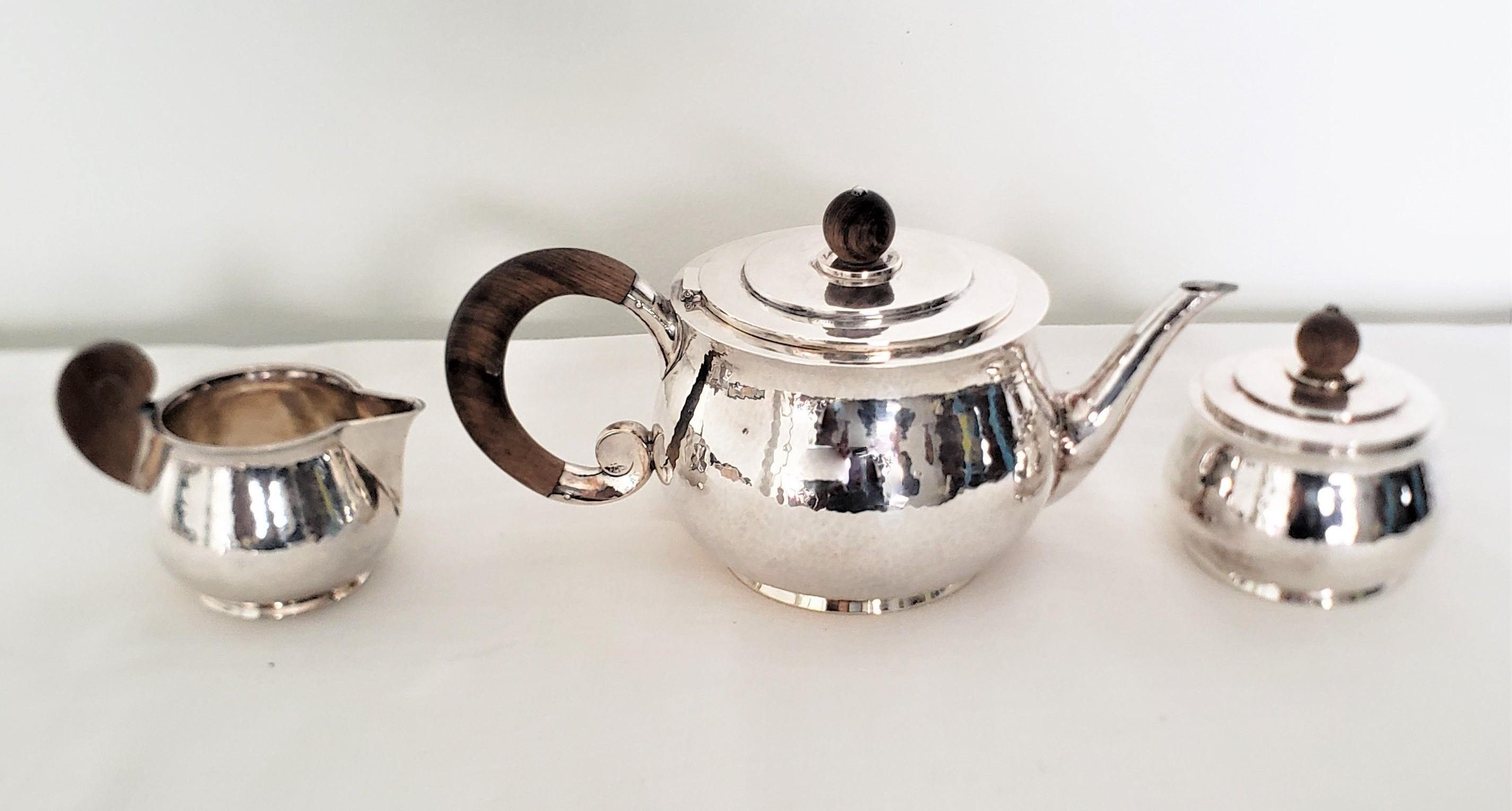Machine-Made Antique H. A. Hoeting 3 Piece Art Deco Sterling Silver Tea Set For Sale