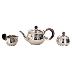 Antique H. A. Hoeting 3 Piece Art Deco Sterling Silver Tea Set