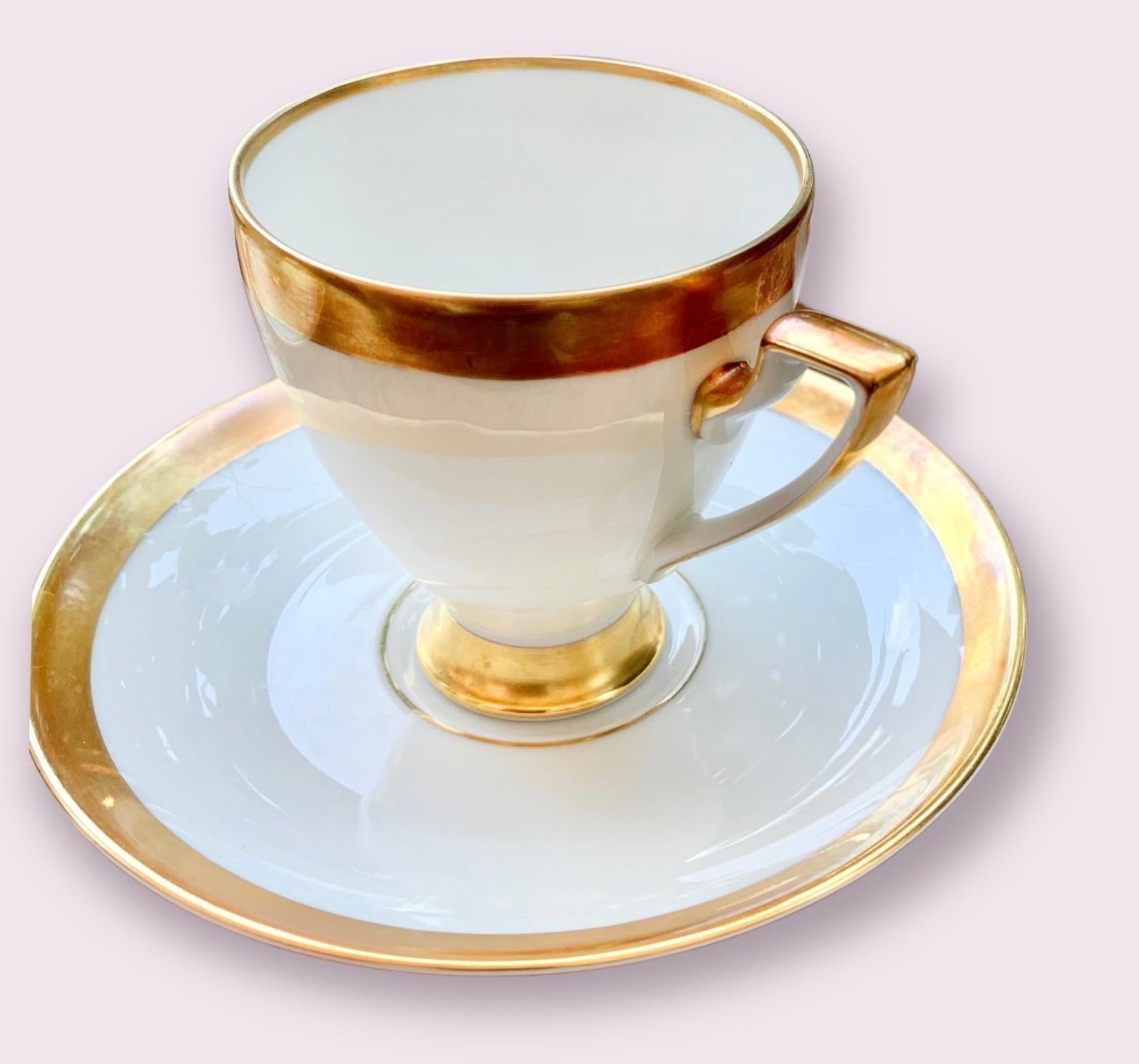Art Deco Antique H & G Heinrich German White Porcelain, Gold Banded Coffee Service For Sale
