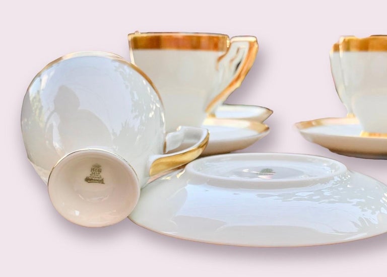 Antique H & G Heinrich German White Porcelain, Gold Banded Coffee Service For Sale 2