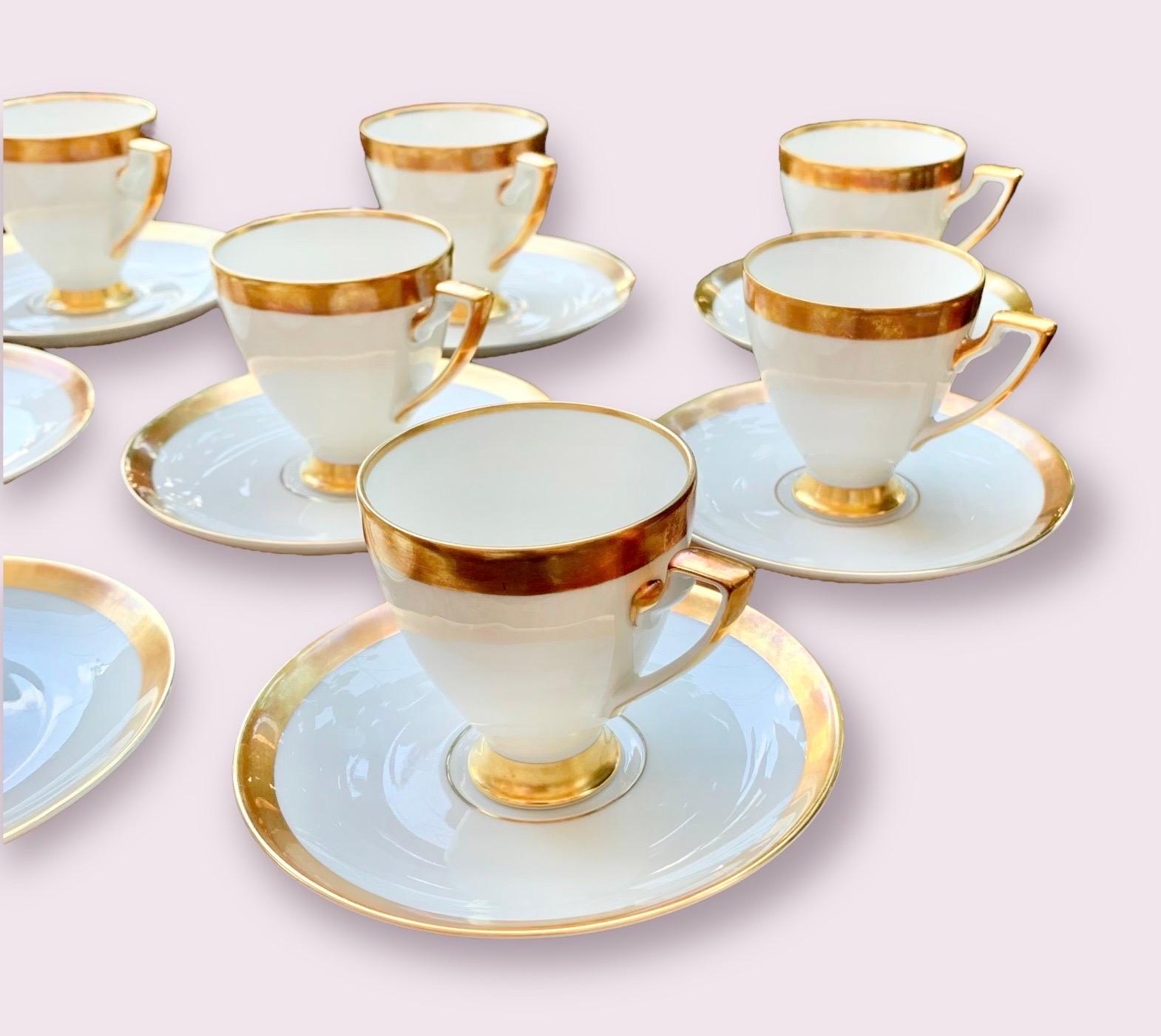Antique H & G Heinrich German White Porcelain, Gold Banded Coffee Service For Sale 1