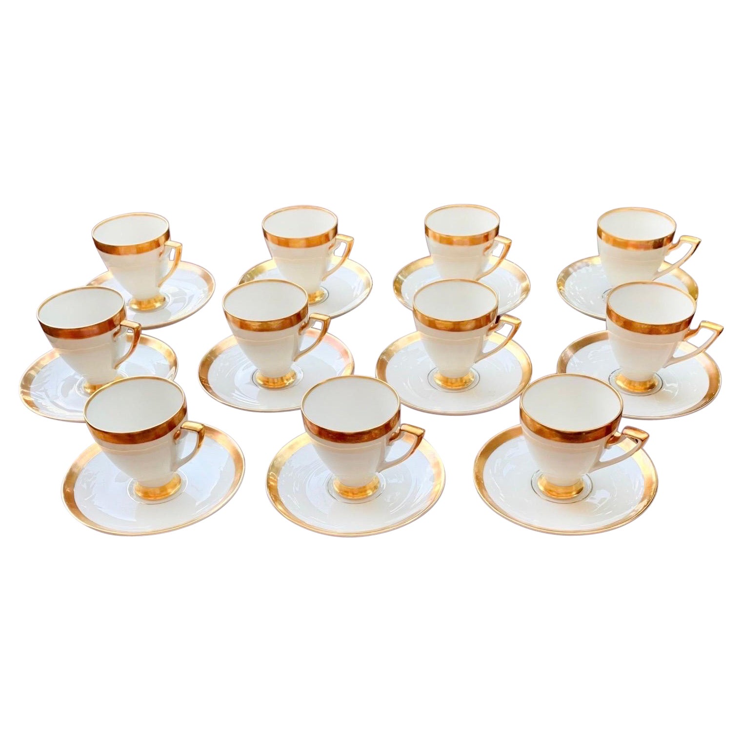 Service à café ancien en porcelaine blanche allemande H & G Heinrich, bandes dorées en vente