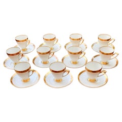 Servicio de café antiguo alemán de porcelana blanca con bandas doradas H & G Heinrich