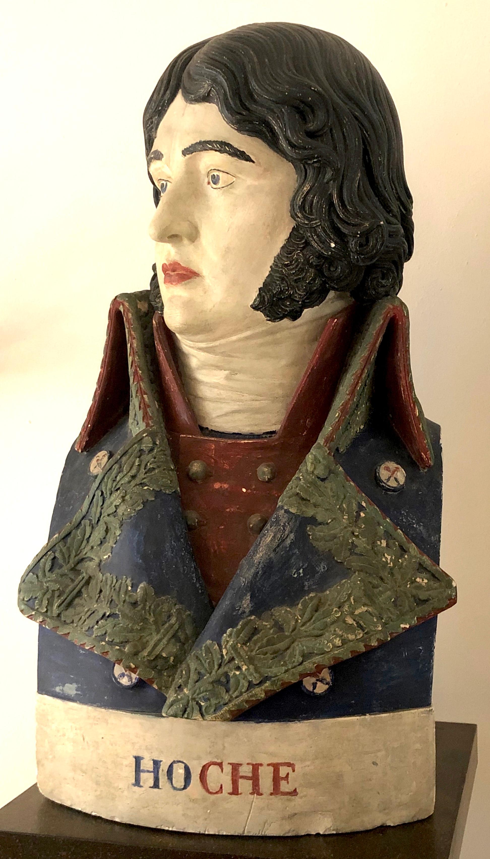 Cast Antique H. Lemaire General Hoche Napoleon Plaster Paint Bust Sculpture For Sale