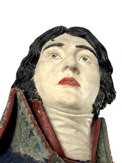 Antique H. Lemaire General Hoche Napoleon Plaster Paint Bust Sculpture