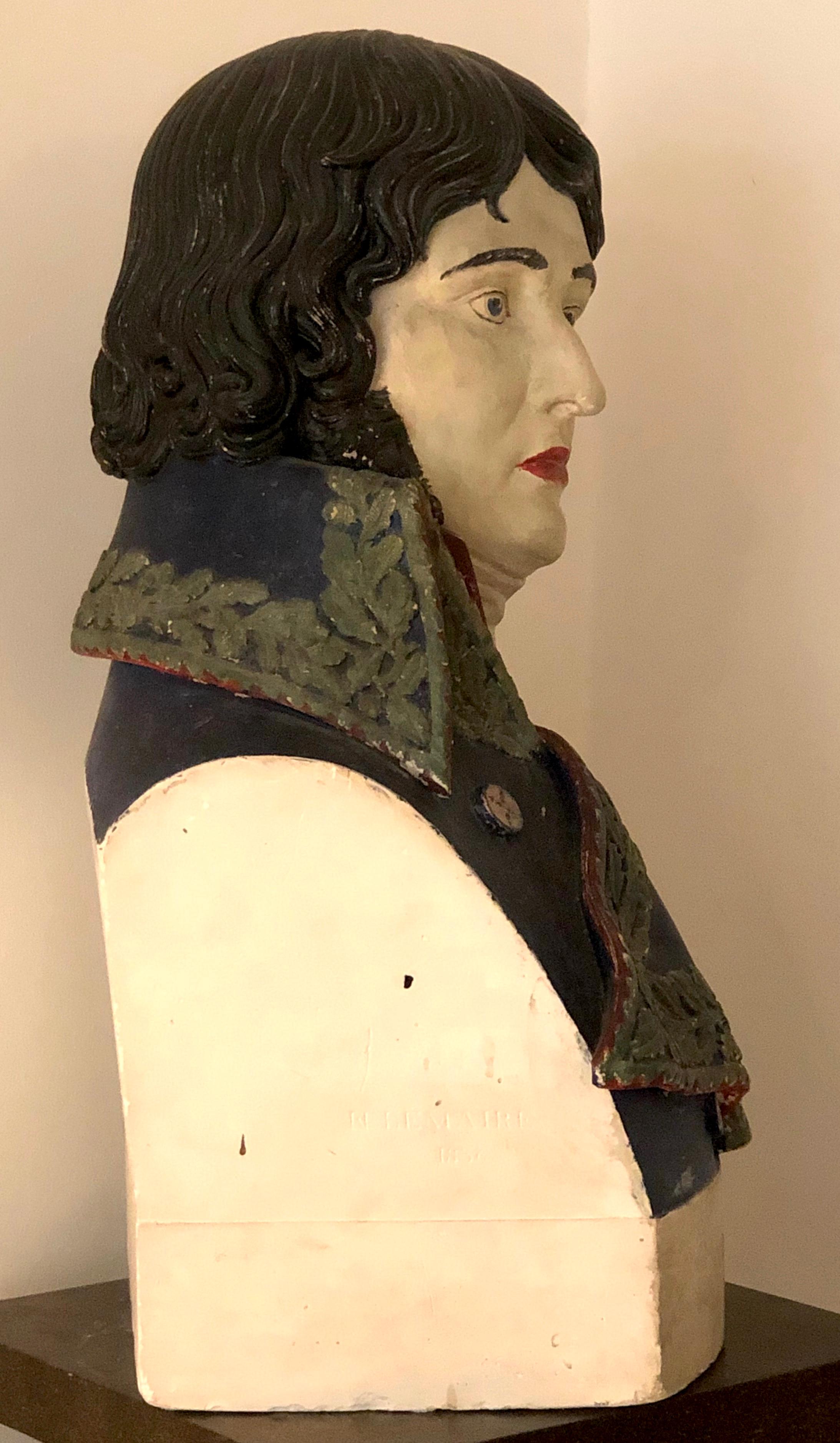 Antique H. Lemaire General Hoche Napoleon Plaster Paint Bust Sculpture For Sale 1