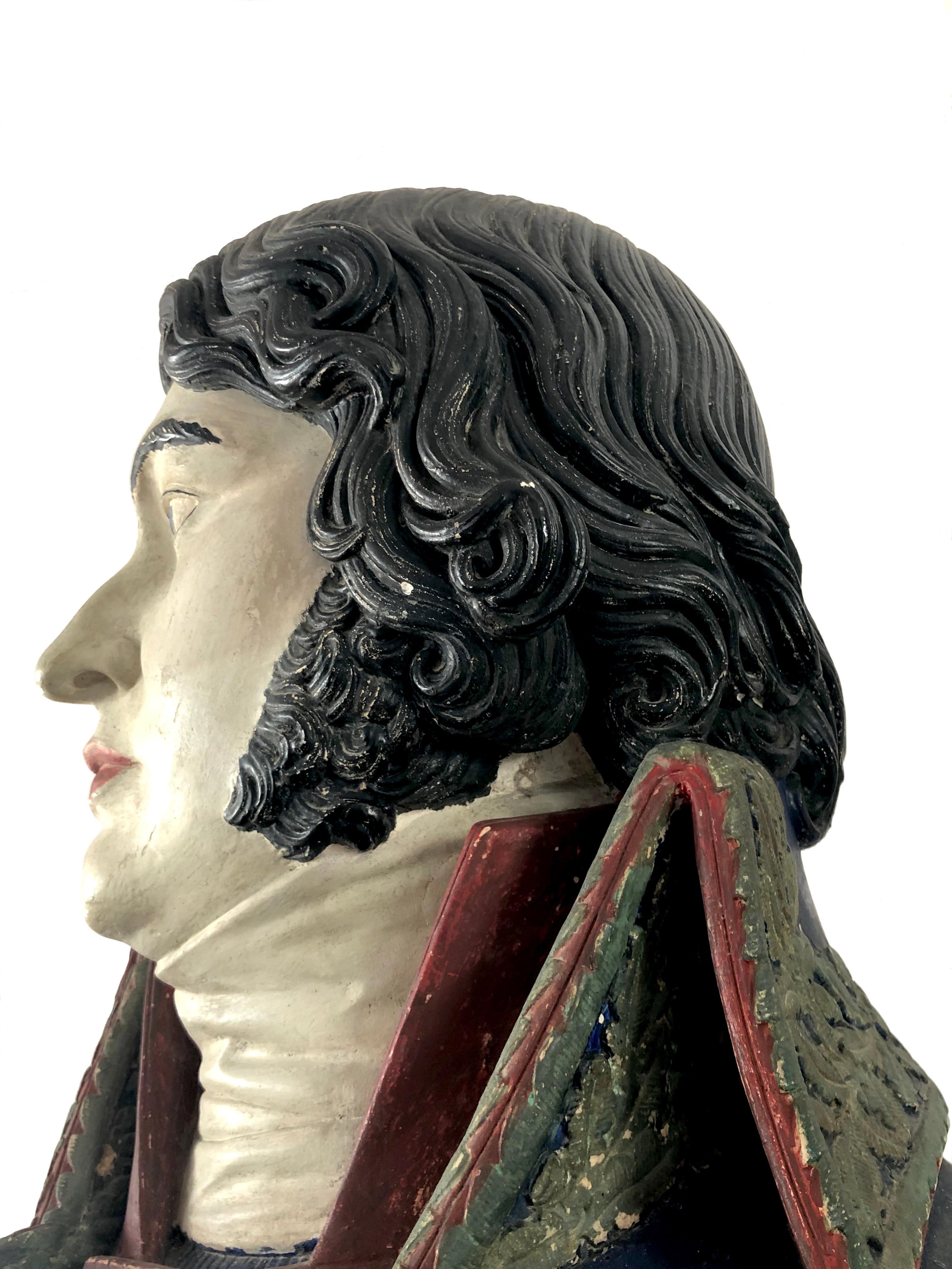 Antike H. Lemaire General Hoche Napoleon Gips Farbe Büste Skulptur (Charles X.) im Angebot