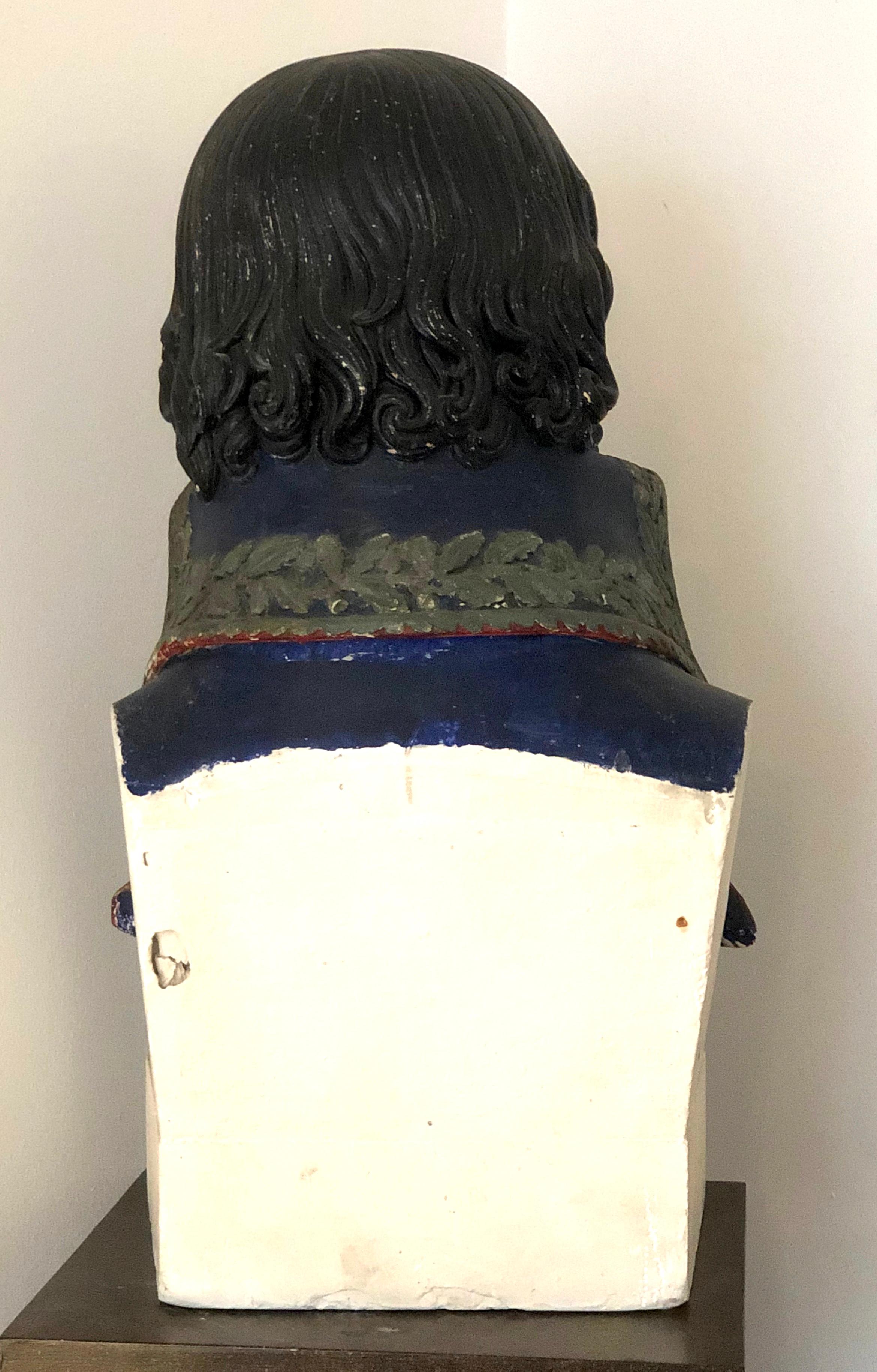 Mid-19th Century Antique H. Lemaire General Hoche Napoleon Plaster Paint Bust Sculpture For Sale