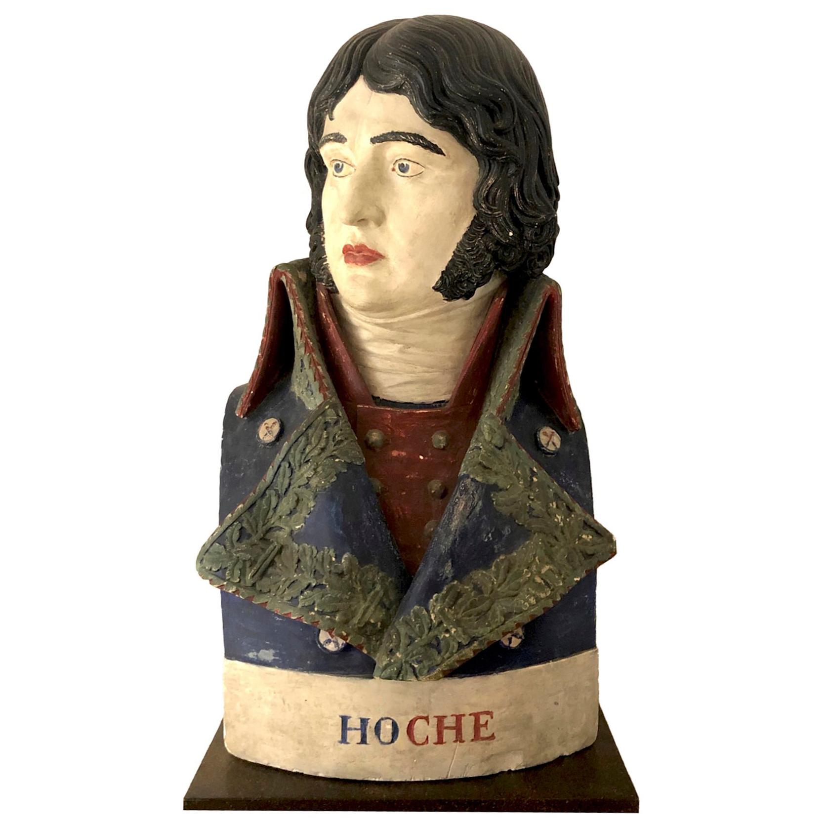 Antique H. Lemaire General Hoche Napoleon Plaster Paint Bust Sculpture