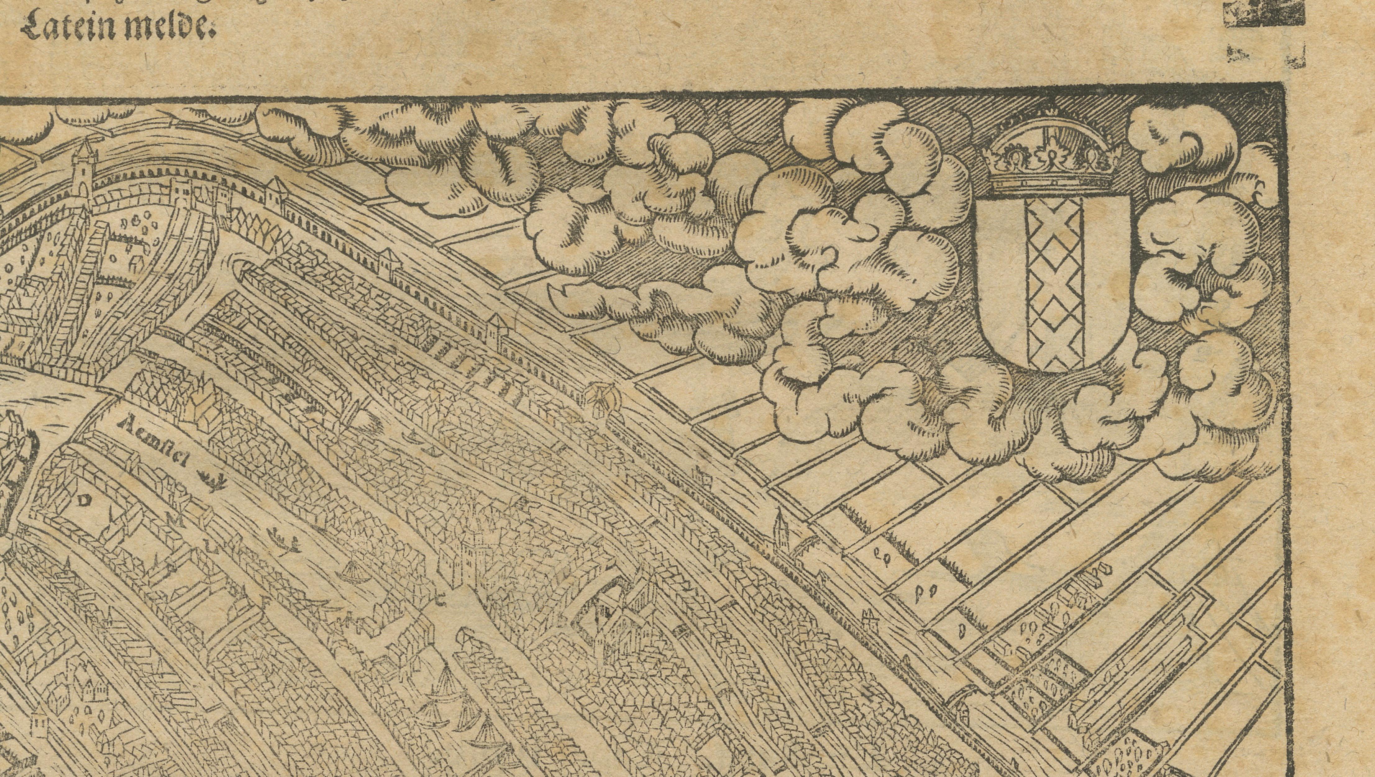 Antique Haarlem Map, Sebastian Münster Cosmographia Woodcut, c.1575