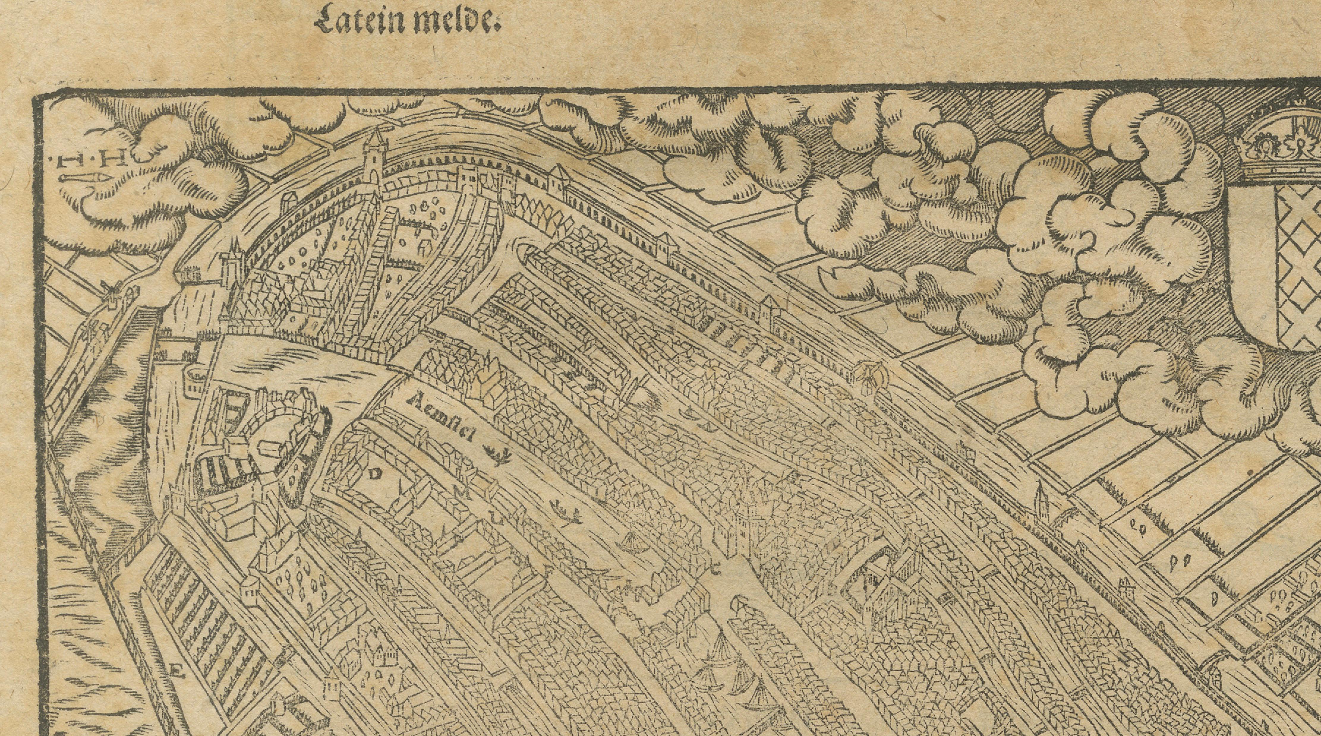 Antique Haarlem Map, Sebastian Münster Cosmographia Woodcut, c.1575
