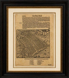 Antique Haarlem Map, Sebastian Münster Cosmographia Woodcut, c.1575