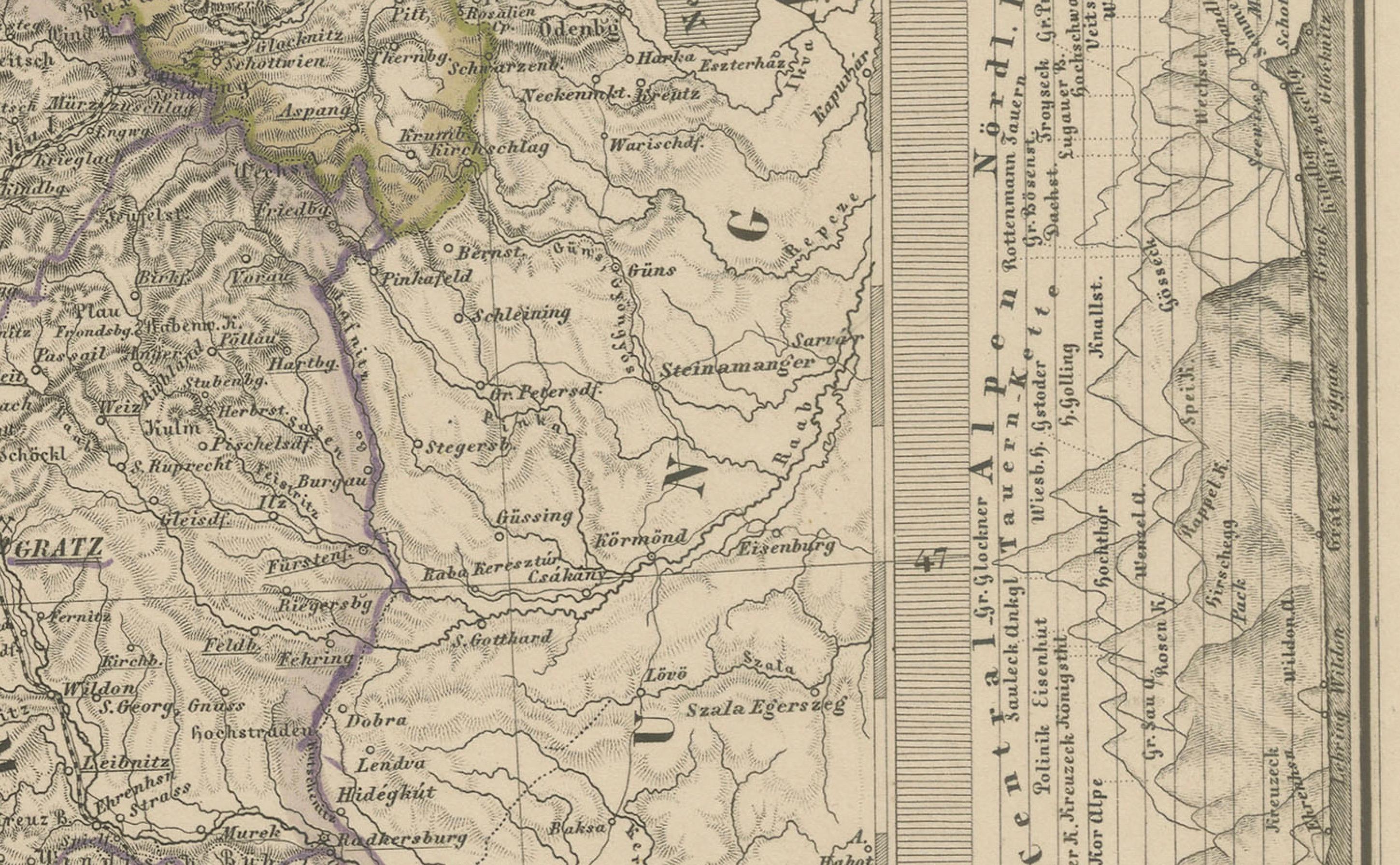 Antiguo Mapa del Imperio de los Habsburgo - Sudeste de Alemania hasta Venecia, 1858 Alemán en venta